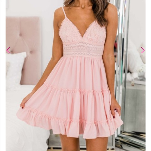 Pink Lily Dresses & Skirts - NWT A Romantic Twist Peach Lace Dress